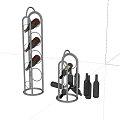 Wine Bottles And Wine Glasses On Metal Rack For Modern Home Bar Decorative