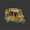 Small Tuk Tuk Model With Green Yellow Body Open Door And Red Seats