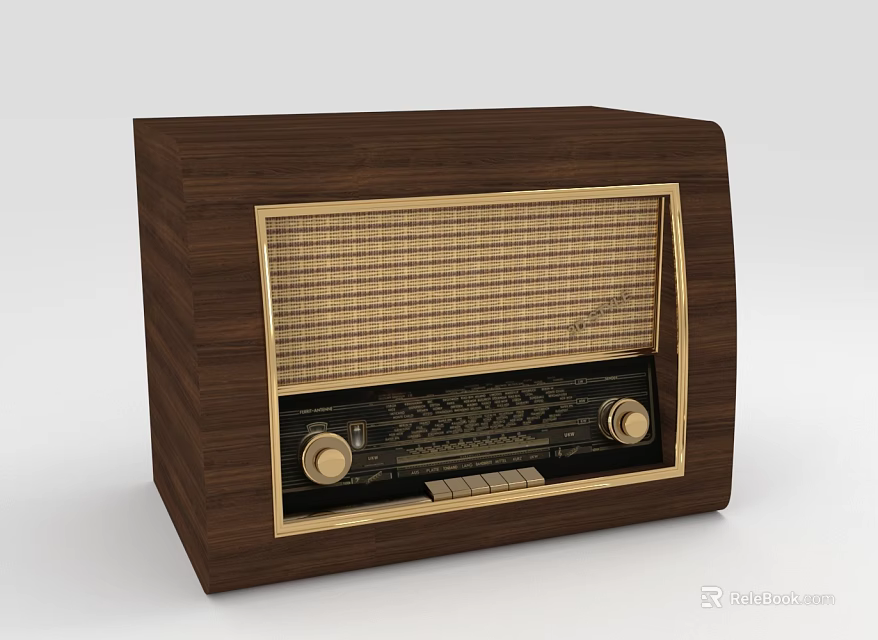Vintage Radio With Wooden Case Golden Frame Classic Design Mesh Front Panel And Knobs 3d model 