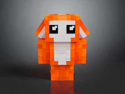 Orange Pixel Style Block Cartoon Doll With White Face And Black Eyes For Daily Decoration 3d model