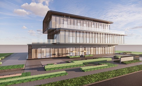 modern office building commercial building 3d model