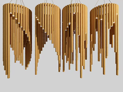 Modern Hanging Wooden Chandeliers With Vertical Slats For Interior Decor 3d model