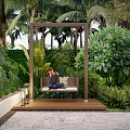 Tropical Garden Landscape Featuring Palm Trees Sun Design Wall Spa Pool and Green Plants