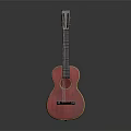 Red Acoustic Guitar with Glossy Wooden Body and Neck on Dark Background with Reflection