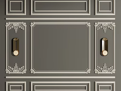 Elegant Decorative Lines Panel Design With Golden Handles And Intricate Carvings 3d model