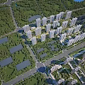 Aerial Urban Planning With High Rise Buildings Green Spaces And Roads
