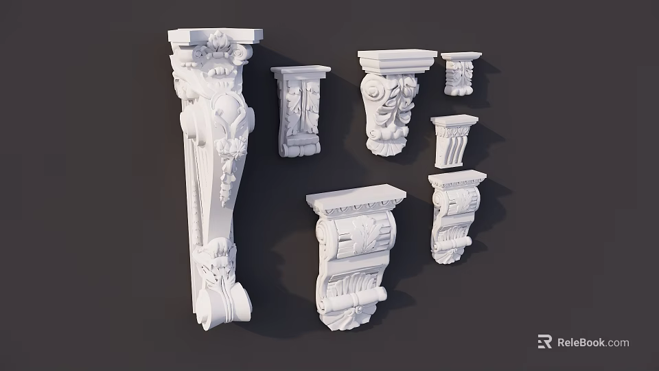 White Carved Decorative Architectural Components With Various Ornamental Designs And Styles 3d model 