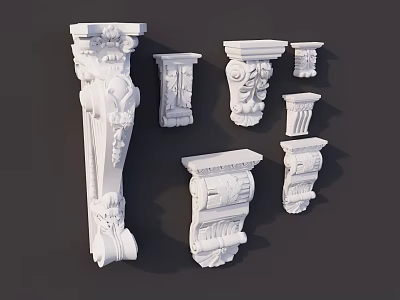 White Carved Decorative Architectural Components With Various Ornamental Designs And Styles 3d model