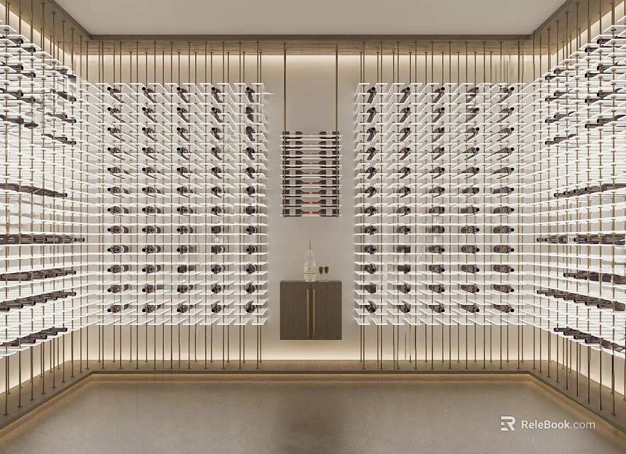 Modern Luxury Wine Cellar With Well Lit Wine Racks And Cabinet 3d model 