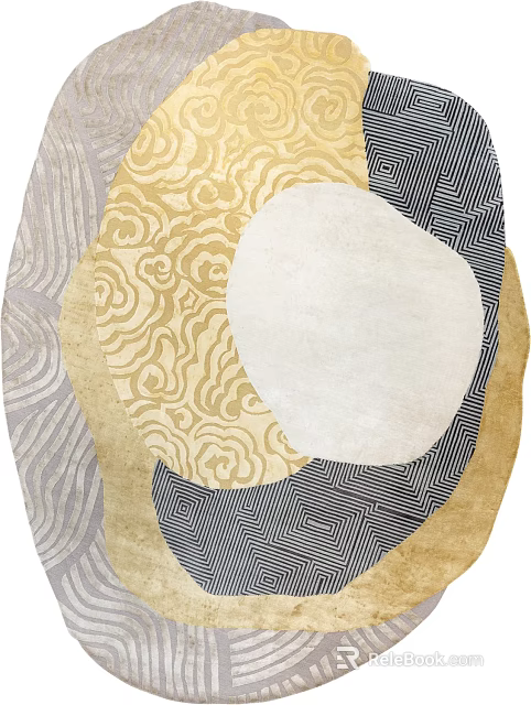 Artistic Shaped Area Rug With Color Blocks And Cloud Patterns 3d model