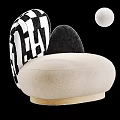 Modern Single Sofa With Beige Cushion Black White Geometric Pattern Backrest And Wooden Base