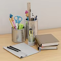 Silver And White Desk Organizers With Stationery Tools And Scented Candle