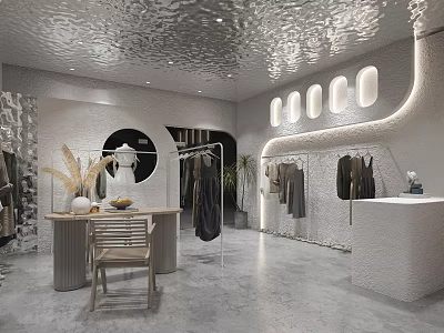 Modern Clothing Store Interior With Display Racks Mannequins And Lights 3d model
