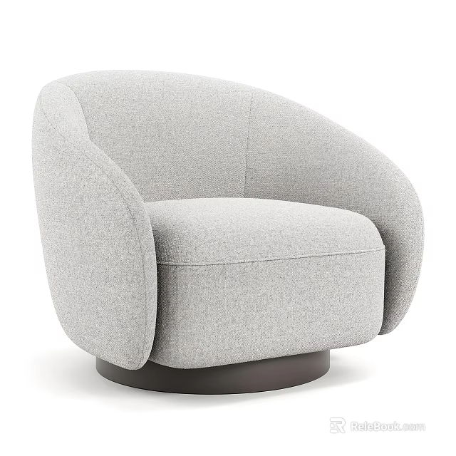 Gray Upholstered Single Sofa With Rounded Design Curved Armrests And Dark Base 3d model