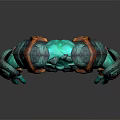 Game Character With Teal Green Body Muscular Build Orange Accented Armor And Intricate Shoulder Designs