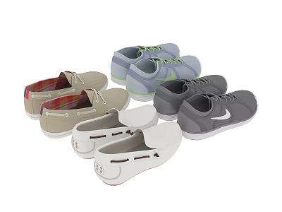Casual Shoes Various Styles And Colors Beige Gray White With Lace Up Slip On Designs 3d model