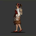 Woman Wearing Traditional Red And White Costume With Embroidered Skirt Headscarf And Red Shoes