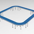 Industrial Conveyor Equipment With Circular Blue Surface And Metal Support Legs