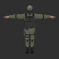 Game Movie Character In Green Military Uniform With Tactical Vest Helmet Mask And Outstretched Arms