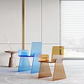 Modern Transparent Single Chair In Blue And Yellow For Minimalist Interior Design