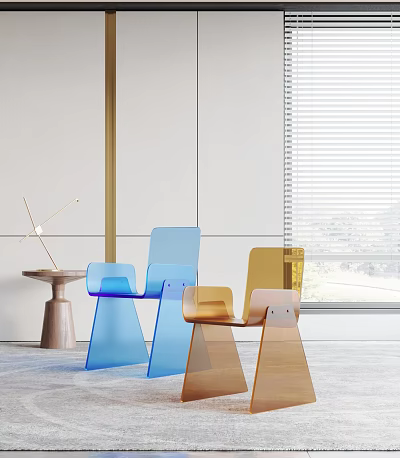 Modern Transparent Single Chair In Blue And Yellow For Minimalist Interior Design 3d model