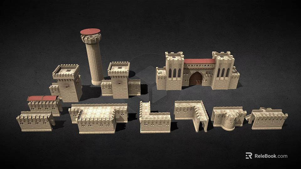 Ancient Architecture Models Featuring Stone Towers Castle Structures And Arched Doors 3d model