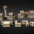 Ancient Architecture Models Featuring Stone Towers Castle Structures And Arched Doors 3d model