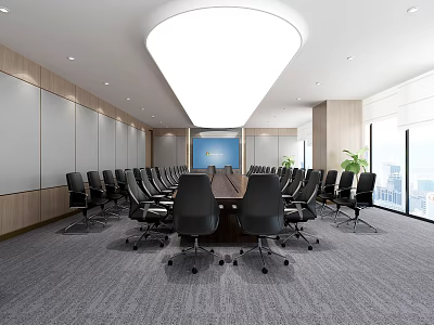 Modern Conference Room Interior With Long Table Black Chairs And Large Windows 3d model
