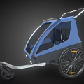 Blue Bicycle Trailer With Cabin Transparent Windshield Silver Frame And Orange Accent Wheels 3d model