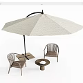 Outdoor Wicker Dining Chairs With Beige Umbrella And Small Table Setup 3d model