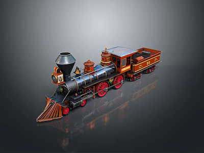 Vintage Steam Train Model With Black And Red Decorative Design Details 3d model
