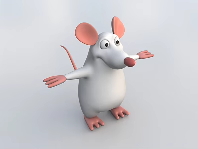 Cartoon Mouse Game Movie Character With White Body Pink Ears Open Arms 3d model