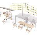 Comfortable Outdoor Patio Table And Chair Set With String Lights And Canopy 3d model