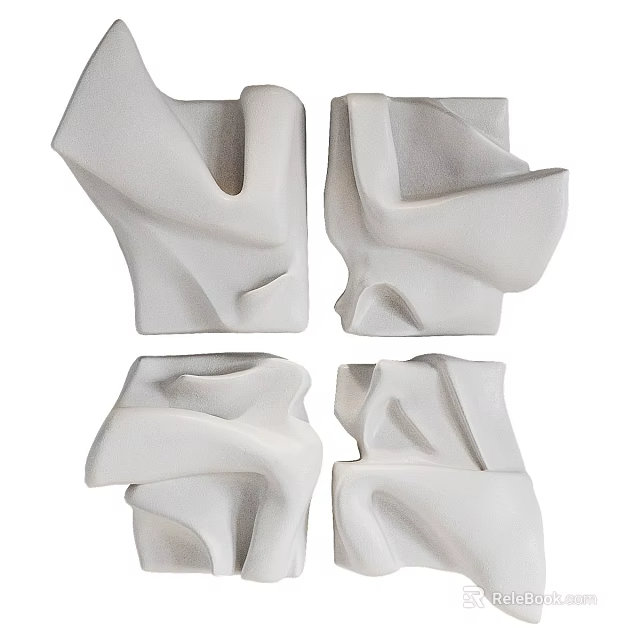 Four White Curved Abstract Sculptural Wall Decor Pieces With Modern Design 3d model 