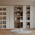 Elegant Modern Bookcase Design With Glass Doors LED Lighting And Wooden Shelves