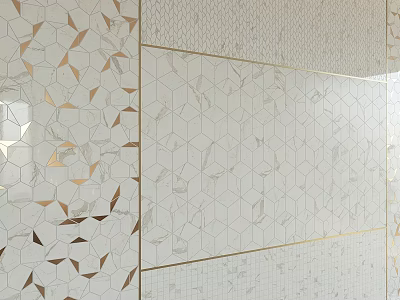 Modern Background Wall With Geometric Pattern Tiles Gold Trim And Marble Texture Design 3d model