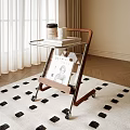 Modern Wheeled Side Table With Coffee Cups Books And Magazine On Rug
