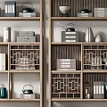 Elegant Traditional Chinese Wooden Display Shelves With Books Tea Sets And Decorative Items