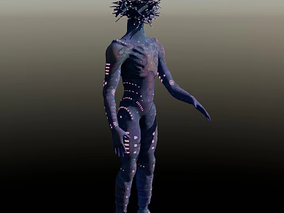 Sci Fi Fantasy Game Movie Character With Dark Skin Spiked Head Pink Spots Stripes 3d model