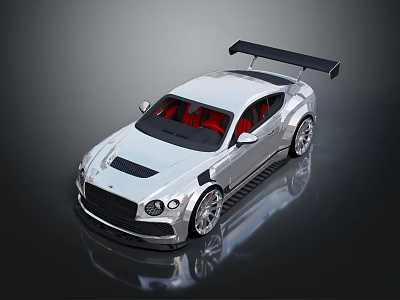 Sleek Silver Sports Car With Red Interior And Black Rear Spoiler 3d model