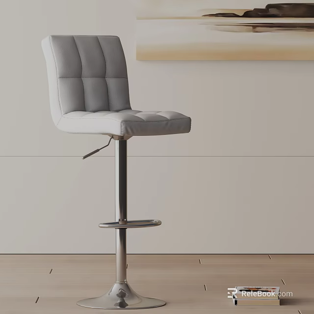 Modern Gray Tufted Back Padded Bar Stool with Metal Base for Kitchen Counter 3d model