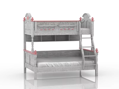 Wooden Bunk Bed With Ladder And Decorative Headboard Design Features 3d model