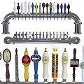 Commercial Beer Tap Equipment With Multiple Colored Faucets And Metal Pipe Frame