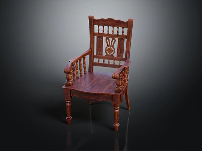 Intricately Carved Wooden Leisure Chair With Backrest Armrests And Traditional Design 3d model