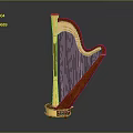 Elegant Classical Wooden Harp With Golden Strings And Polished Brown Body