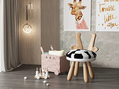 Kids Chair With Cow Print Cushion And Wooden Legs In Giraffe Decor Kids Room 3d model