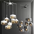 Modern Pendant Lights With White And Silver Globe Designs Glowing In Dark Interior