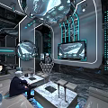Futuristic KTV Interior With Blue Lighting Sofa Seats And Modern Decor