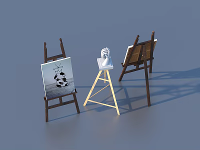 Wooden Easels With White Sculpture And Painting For Home Art 3d model