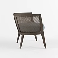 Modern Armchair With Wooden Frame Woven Backrest And Light Blue Cushion